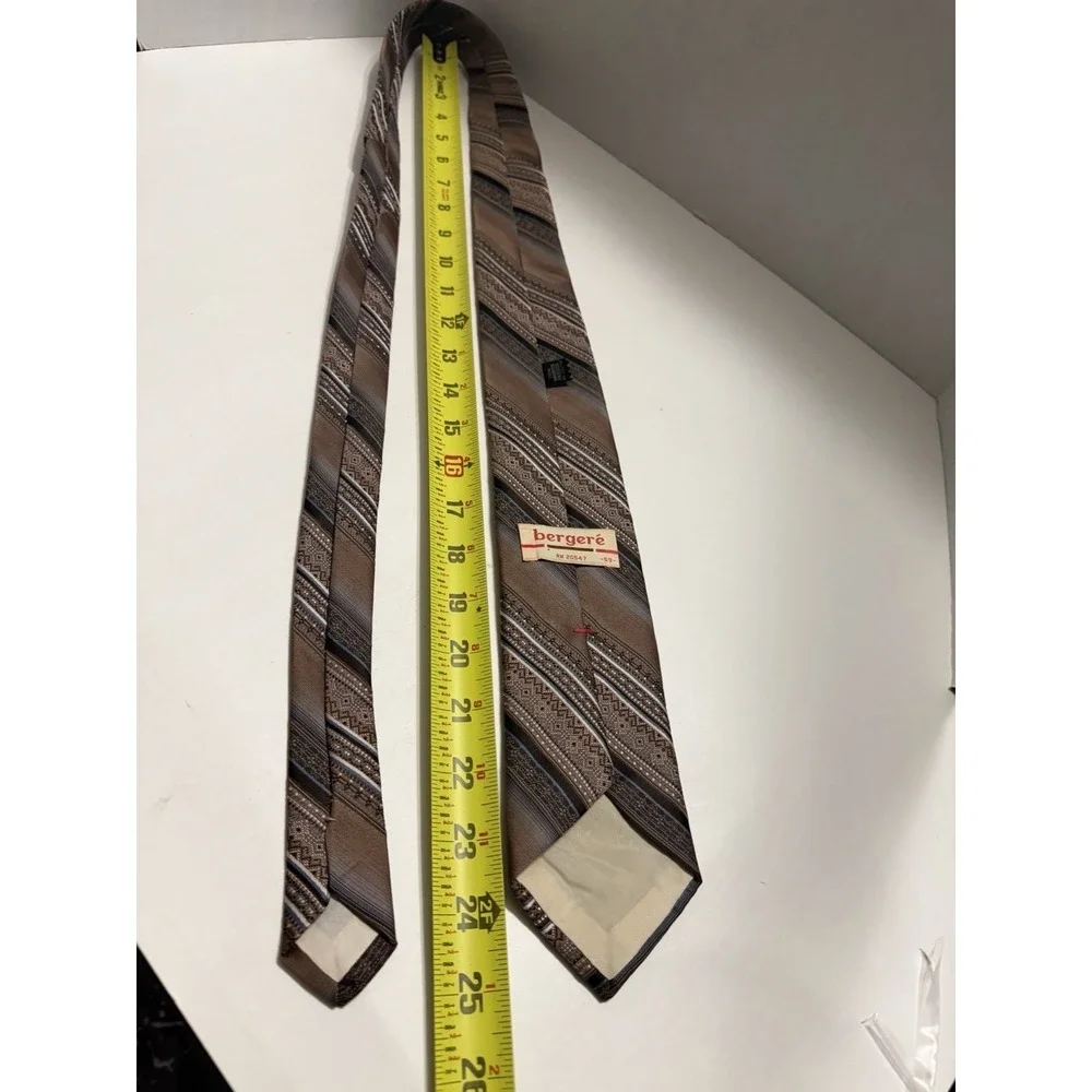 Bergere Mens Necktie Brown Blue Geometric Diagonal Stripe Polyester RN 20547